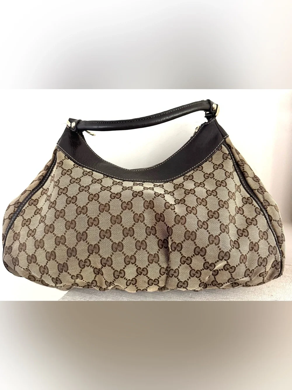 GUCCI Abbey D Ring GG Canvas Hobo Shoulder Bag Large Monogram Brown - Picture 4 of 13